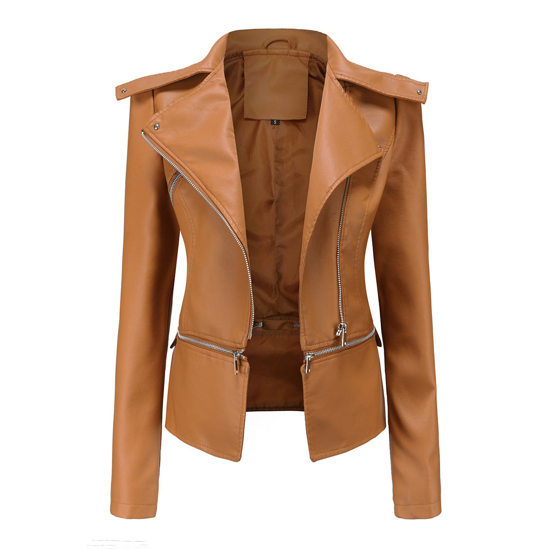 Aliya – leren damesjas met asymmetrische rits en afneembare zoom