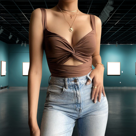 Selina – Stretch crop top met gekruist tailleaccent