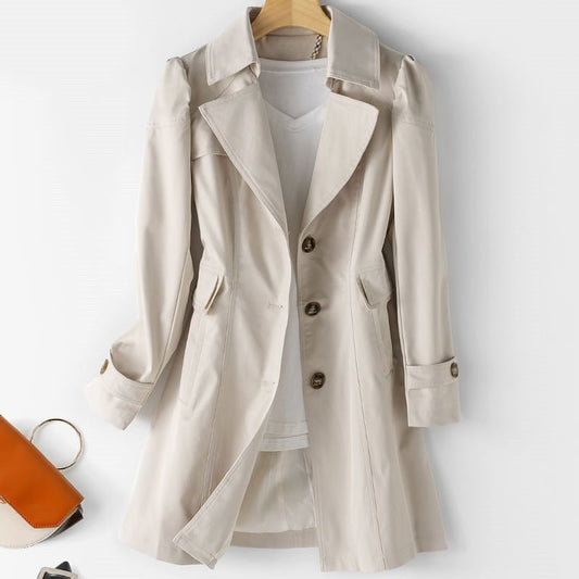 Chamora – dames trenchcoat van polyester met rechte snit en lange mouwen