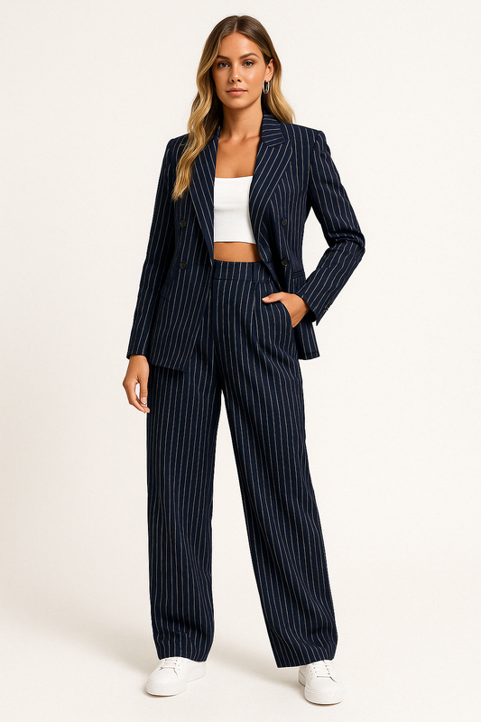 Élodie – dames set met double-breasted blazer en wijde pantalon