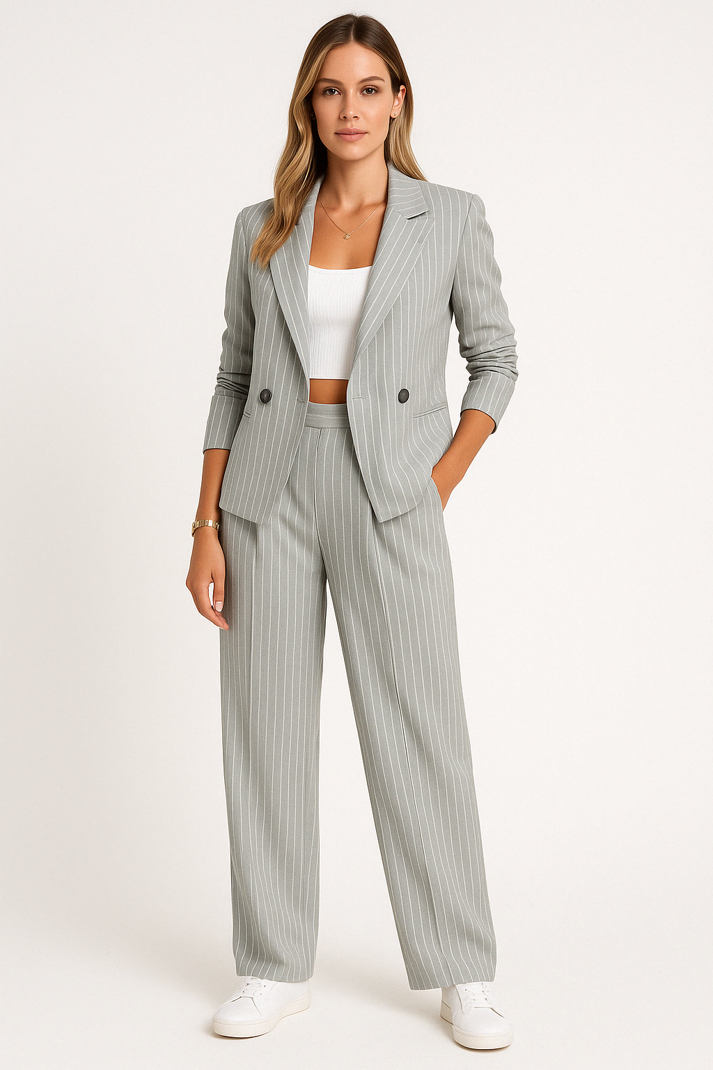 Élodie – dames set met double-breasted blazer en wijde pantalon