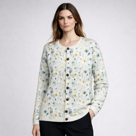 Flora – Gebreide Cardigan Vest Met Bloemenpatroon En Knopen