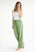 Hoge taille broek met elastische taille en rechte pijp