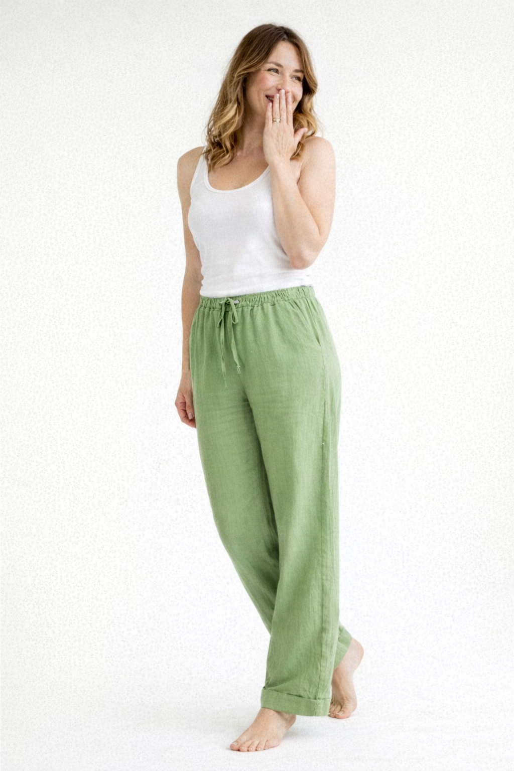 Hoge taille broek met elastische taille en rechte pijp