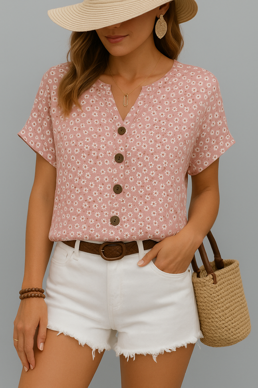 Nora – Ademend casual v-hals dames top met bloemenprint