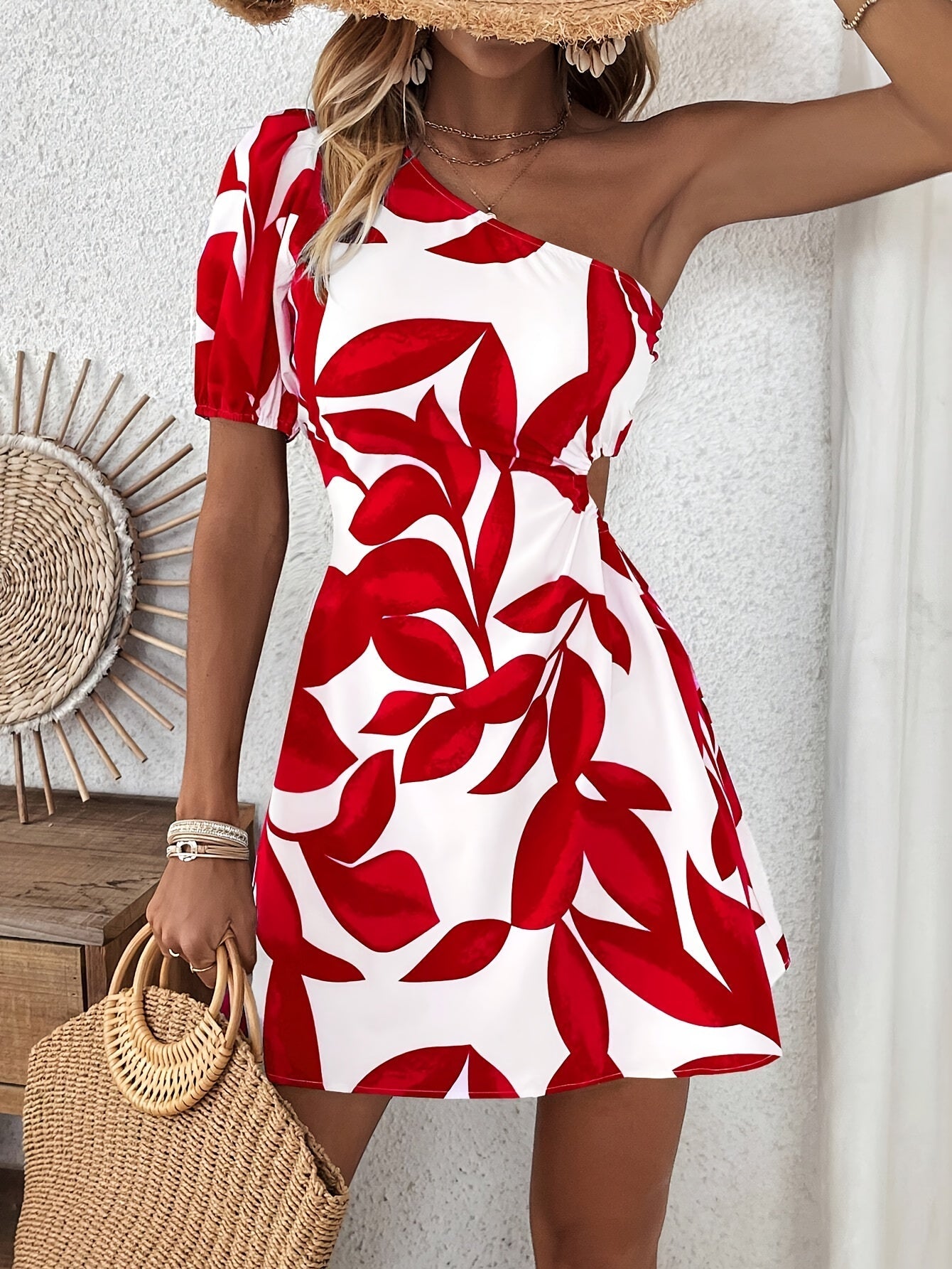 Claire – One-shoulder zomerjurk met bloemenprint en A-lijn pasvorm
