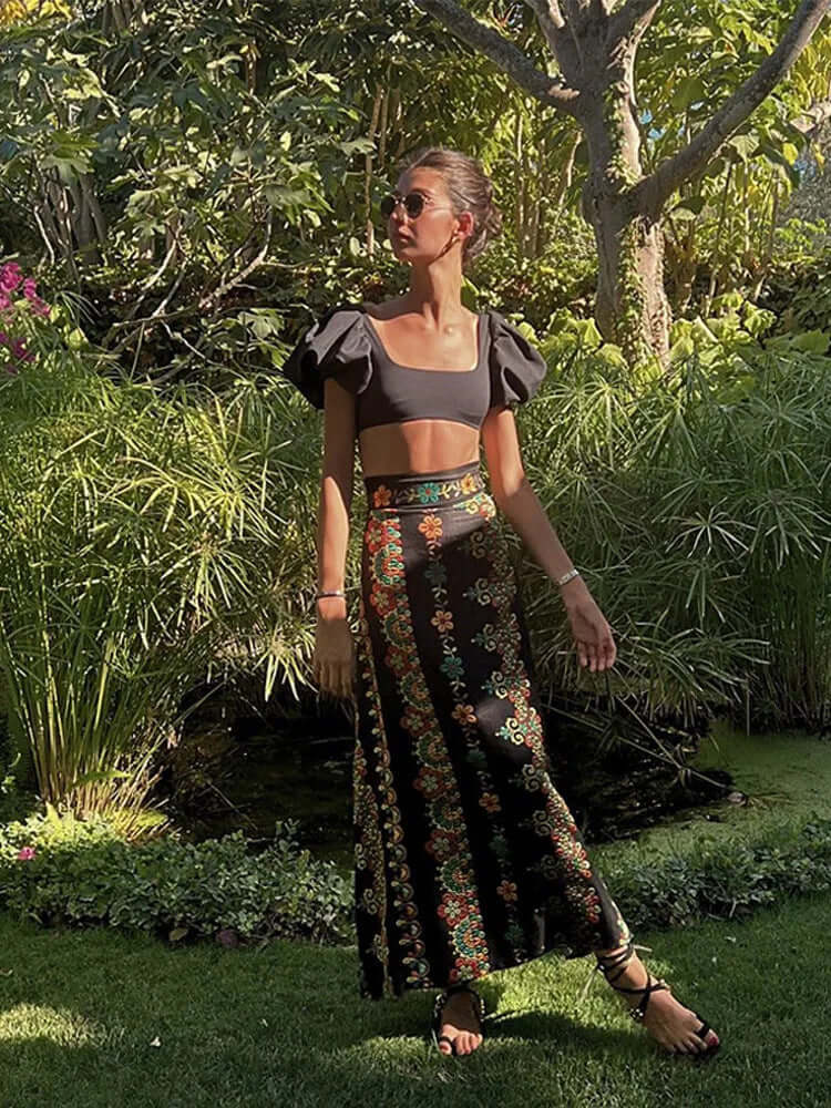Eliza – Co-Ord Set met patchwork en luchtige pasvorm