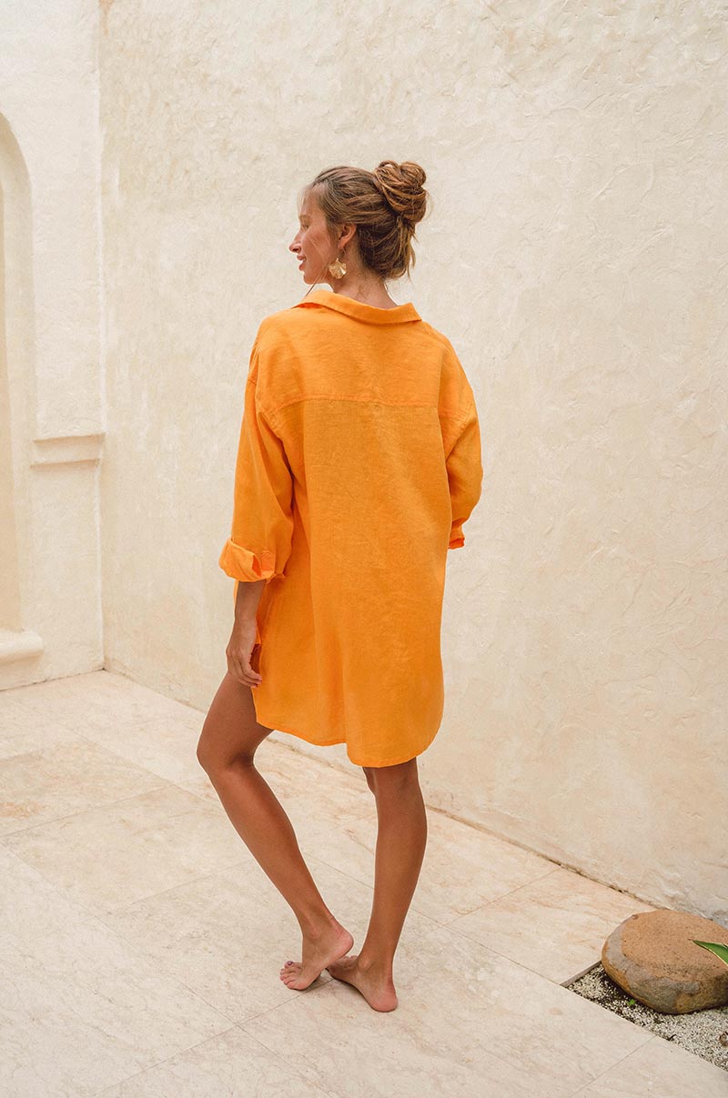 Lina – Oranje Oversized Linnen Dames Blouse