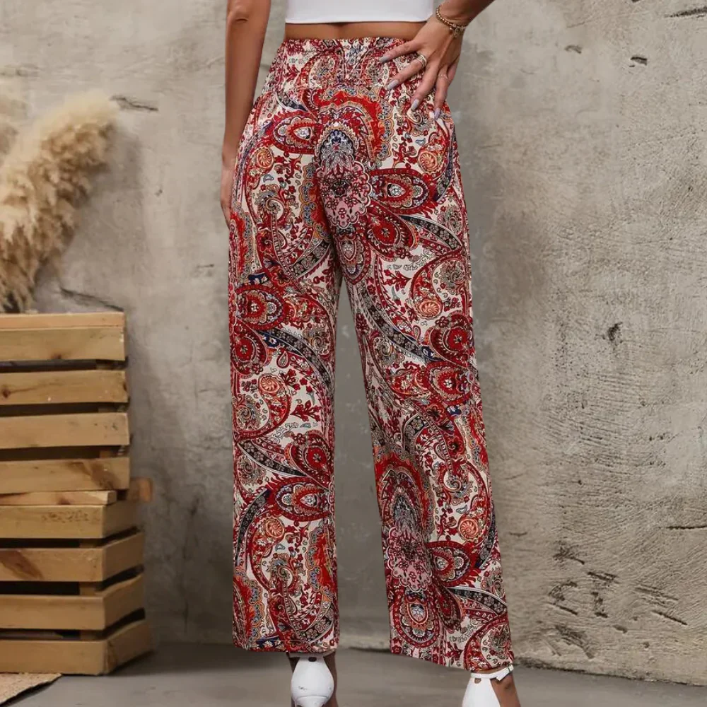 Mira – Luchtige paisleyprint zomer broek met elastische taille en rechte pijpen