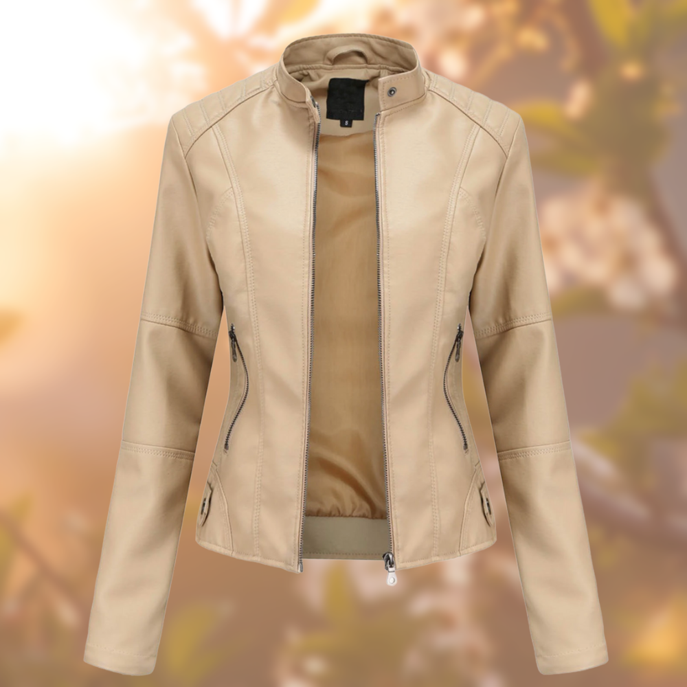 Camille – Leren Jacket Met Bandkraag En Getailleerd Design