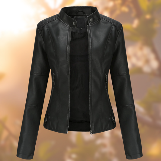 Camille – Leren Jacket Met Bandkraag En Getailleerd Design