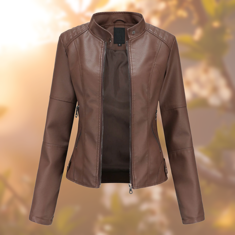 Camille – Leren Jacket Met Bandkraag En Getailleerd Design