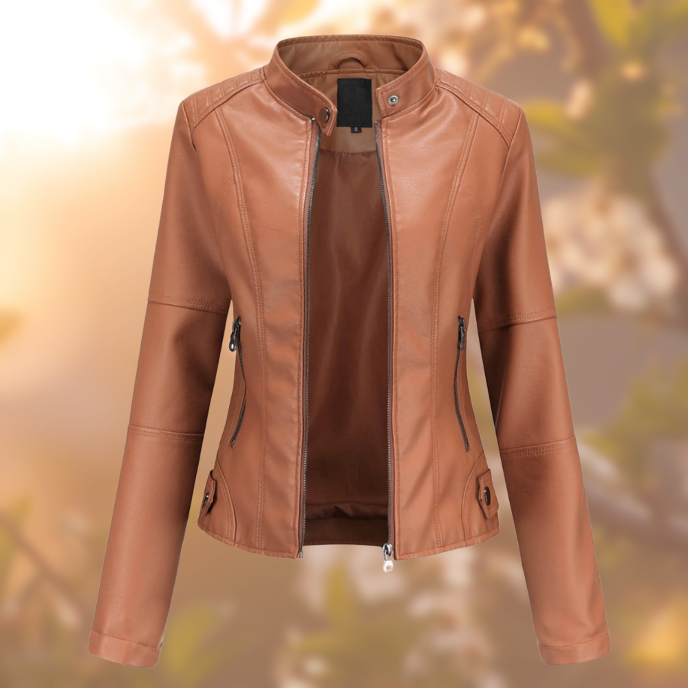 Camille – Leren Jacket Met Bandkraag En Getailleerd Design
