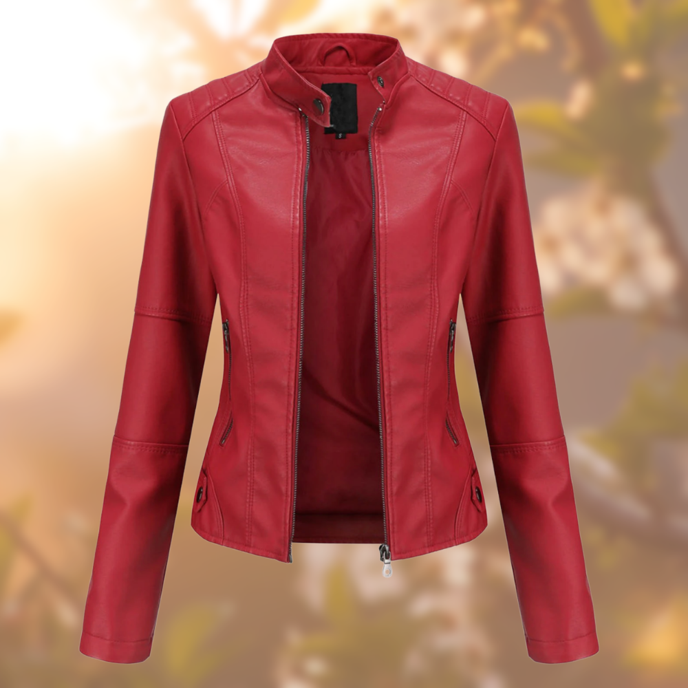 Camille – Leren Jacket Met Bandkraag En Getailleerd Design