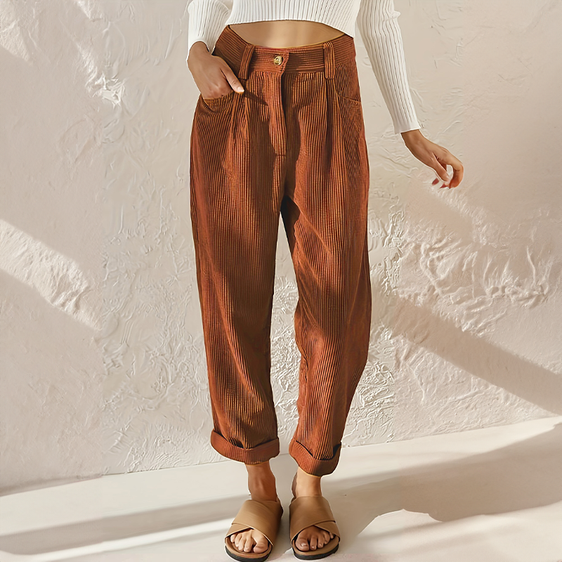 Corduroy broek met rechte pijp en hoge taille