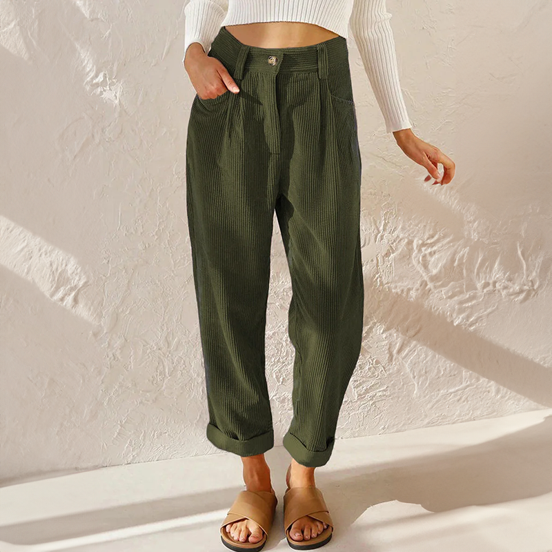 Corduroy broek met rechte pijp en hoge taille
