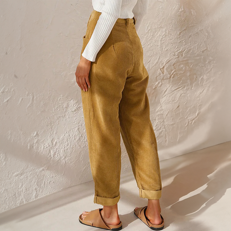 Corduroy broek met rechte pijp en hoge taille