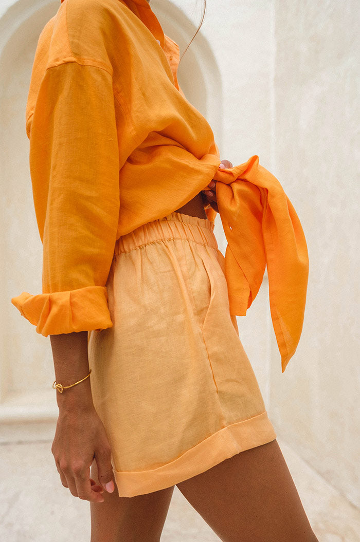 Lina – Oranje Oversized Linnen Dames Blouse