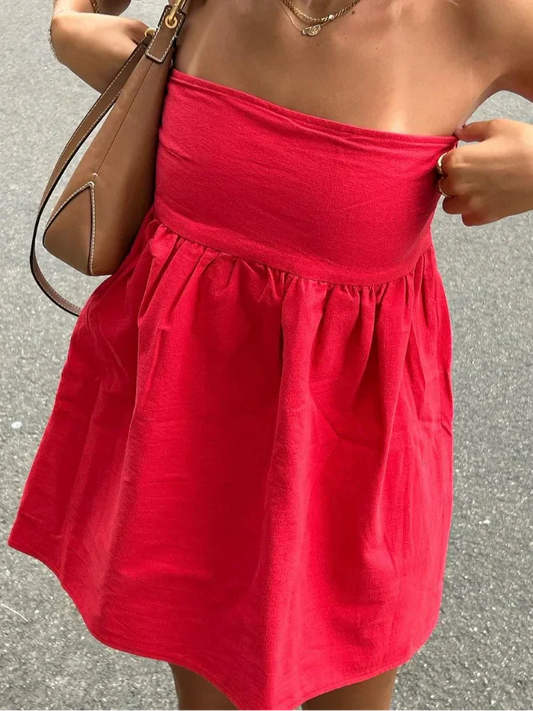 Fay – Mouwloze zomer mini-jurk met uitlopende rok