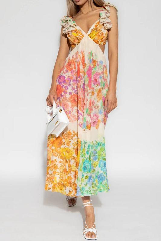 Fleur – Mouwloze maxi jurk met V-hals en empire taille