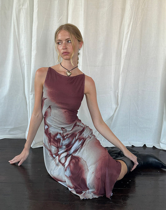 Aria – Midi-jurk met kunstzinnige print en asymmetrische zoom
