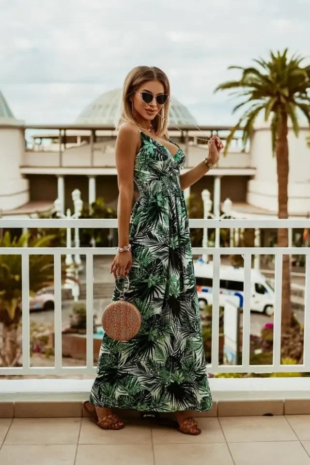 Geneva – zomer maxi-jurk met boho bloemenprint en verstelbare spaghetti­bandjes