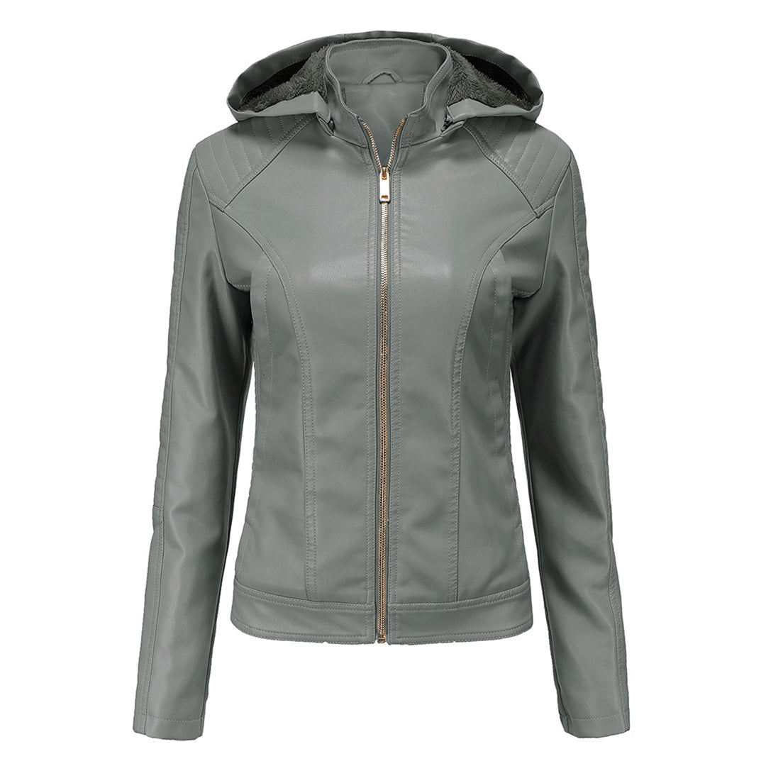 Miriam – leren damesjas met afneembare capuchon en gouden details