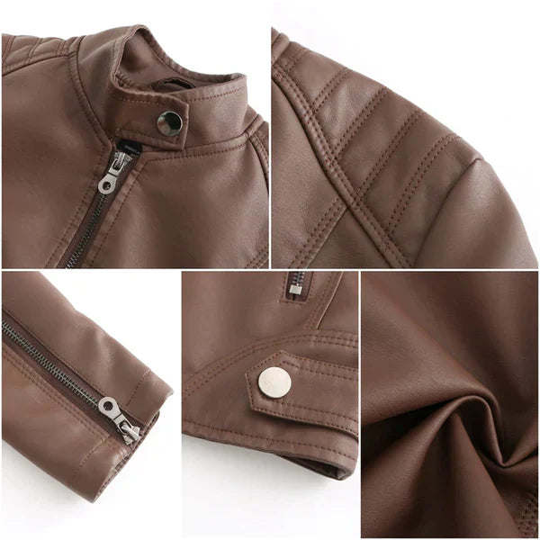 Camille – Leren Jacket Met Bandkraag En Getailleerd Design
