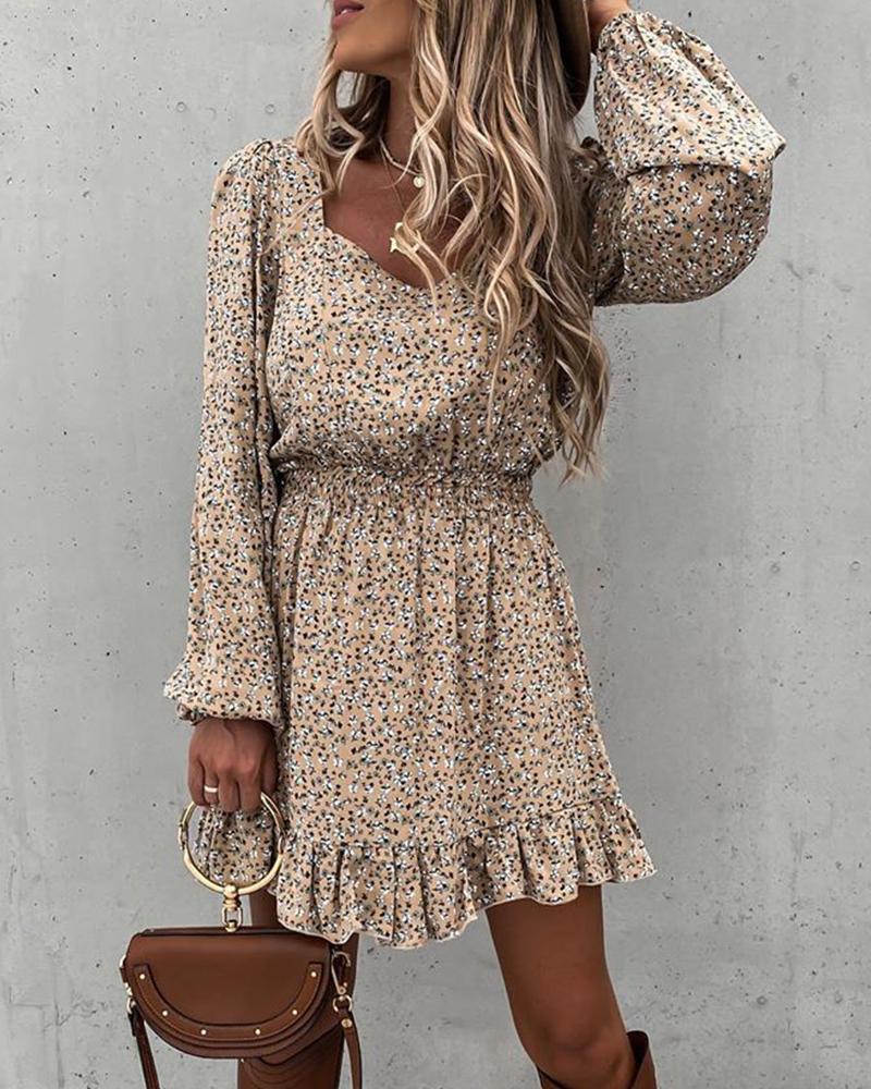 Luna – Vierkante hals Mini-jurk met bloemenprint en pofmouwen