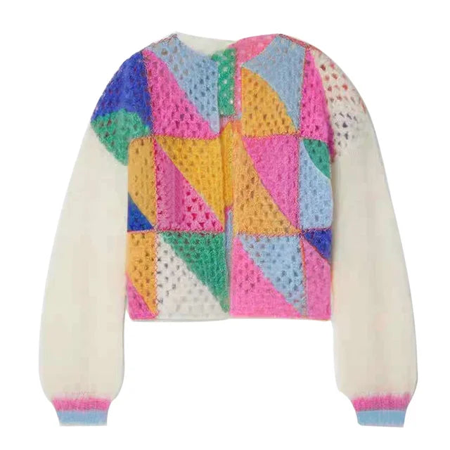 Jade - Kleurrijk Oversized Gehaakt Vest met Pofmouwen