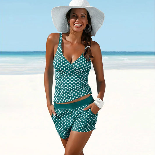 Margo – Getailleerde Push-up Tankini Met Stippenprint