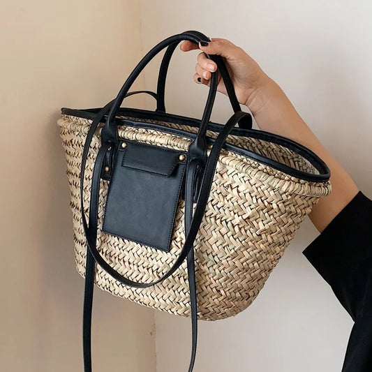 Liva – Gevlochten Tote Tas Met Leren Leren Bandjes