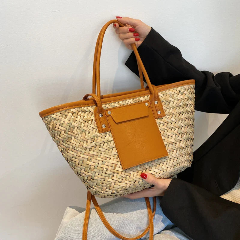 Liva – Gevlochten Tote Tas Met Leren Leren Bandjes