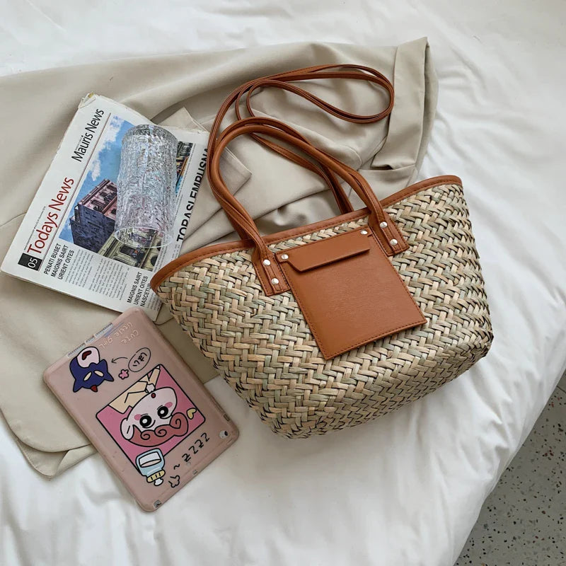 Liva – Gevlochten Tote Tas Met Leren Leren Bandjes