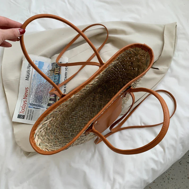 Liva – Gevlochten Tote Tas Met Leren Leren Bandjes