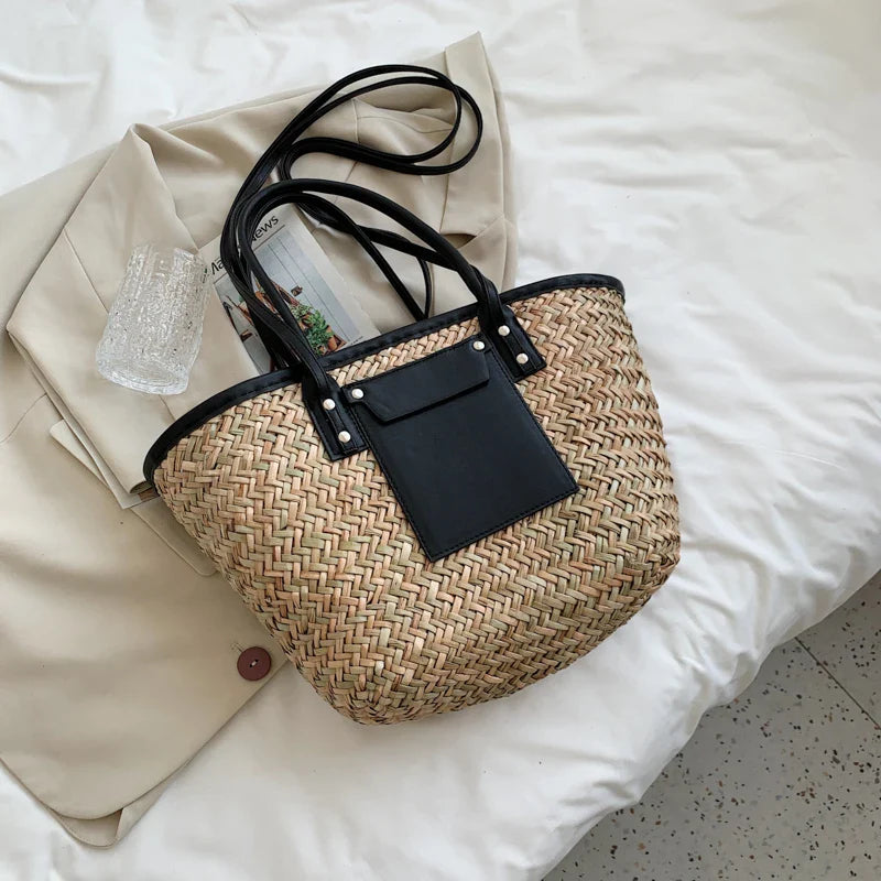 Liva – Gevlochten Tote Tas Met Leren Leren Bandjes