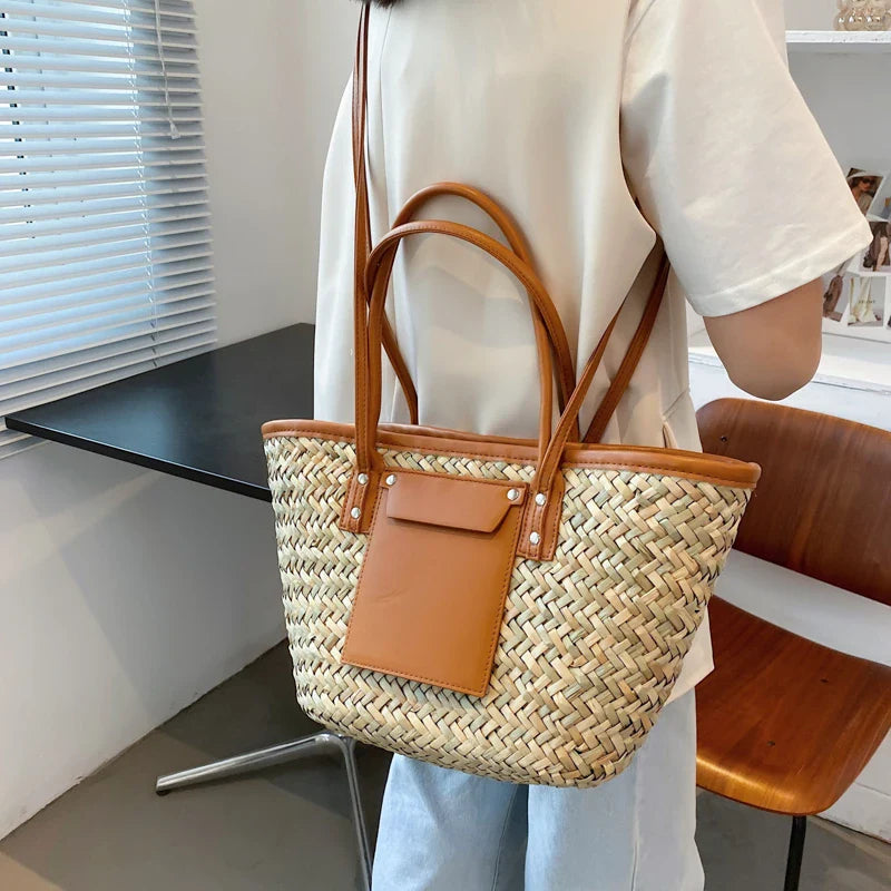 Liva – Gevlochten Tote Tas Met Leren Leren Bandjes