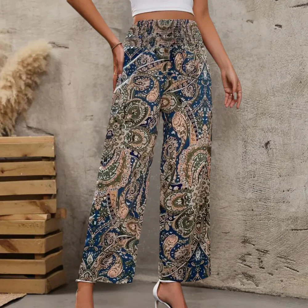 Mira – Luchtige paisleyprint zomer broek met elastische taille en rechte pijpen