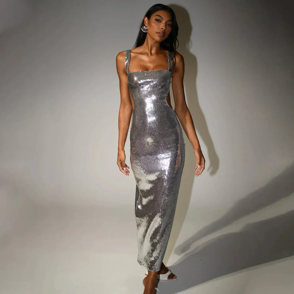 Kate – Pailletten maxi jurk met cut-out en flatterende pasvorm