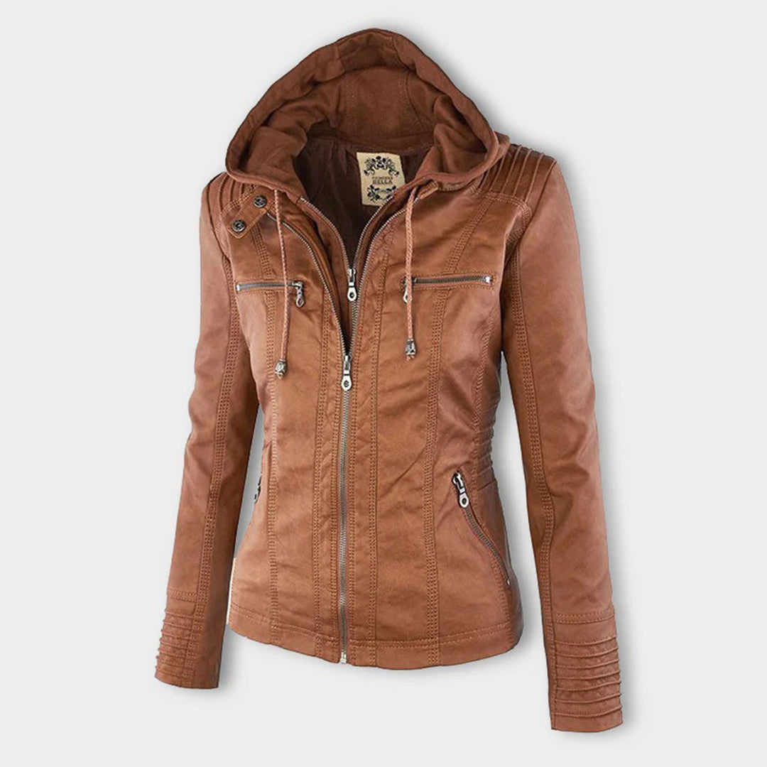 Selina – leren damesjas met capuchon en functionele details