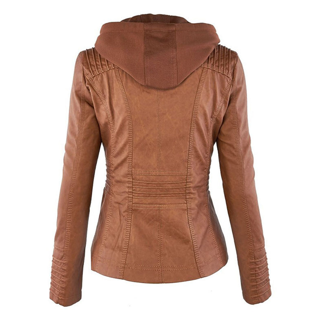 Selina – leren damesjas met capuchon en functionele details