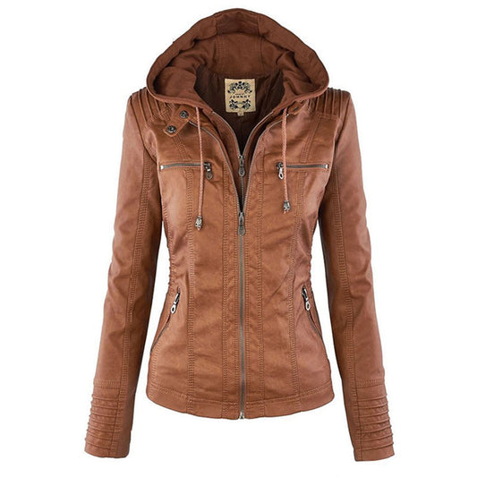Selina – leren damesjas met capuchon en functionele details