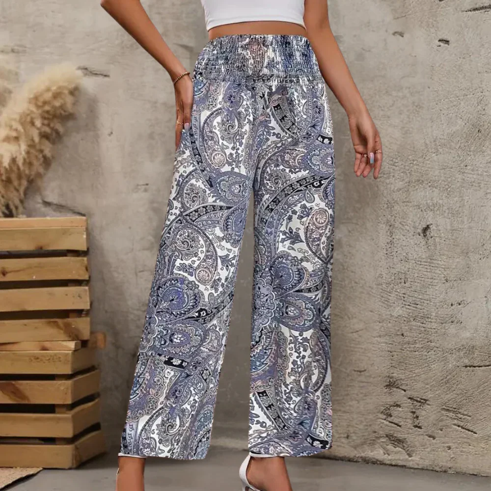 Mira – Luchtige paisleyprint zomer broek met elastische taille en rechte pijpen