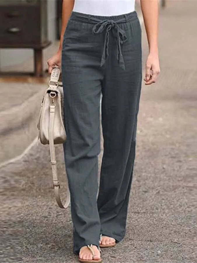 Noa – Linnen Zomerbroek Met Elastische Taille En Strik Detail