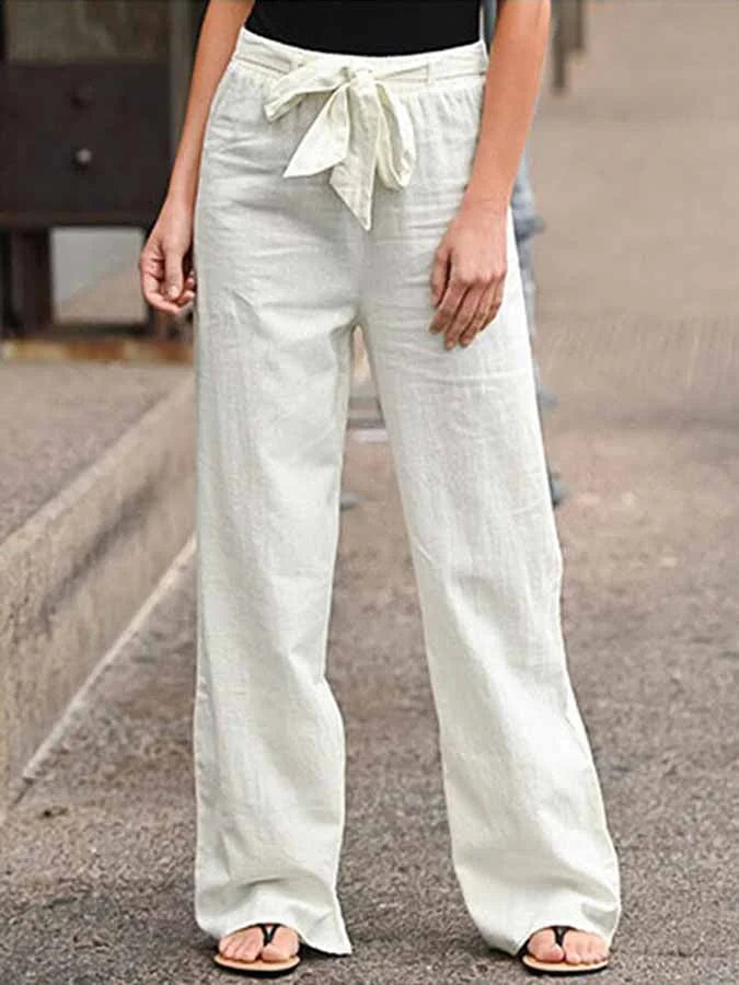Noa – Linnen Zomerbroek Met Elastische Taille En Strik Detail