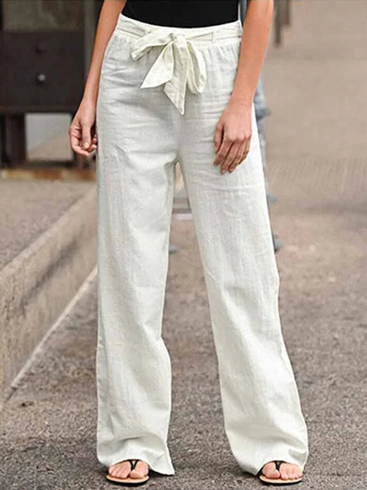 Noa – Linnen Zomerbroek Met Elastische Taille En Strik Detail