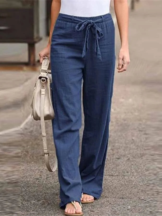 Noa – Linnen Zomerbroek Met Elastische Taille En Strik Detail