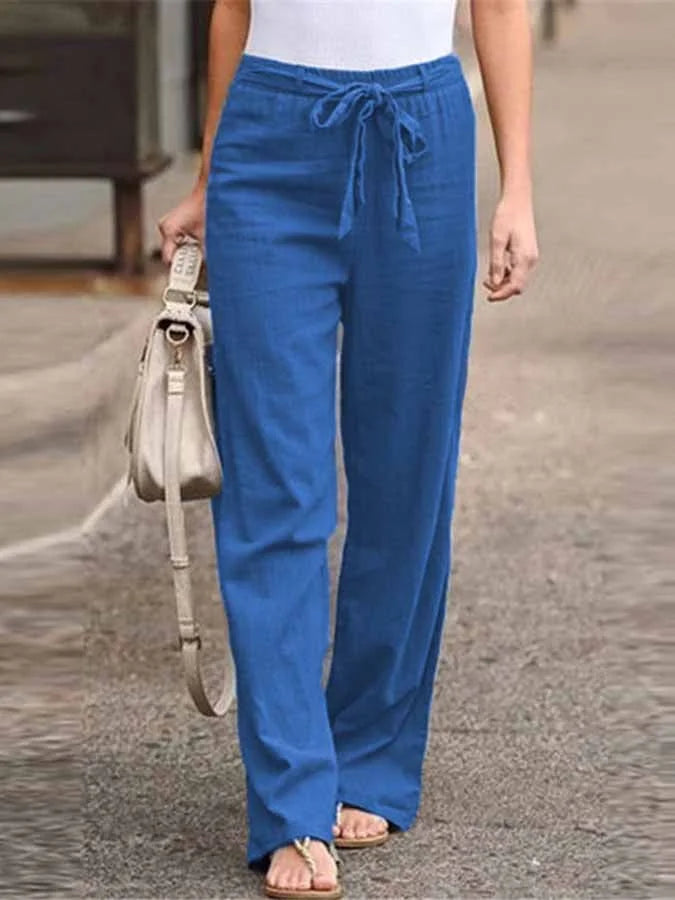 Noa – Linnen Zomerbroek Met Elastische Taille En Strik Detail