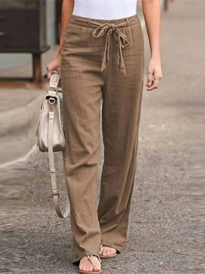 Noa – Linnen Zomerbroek Met Elastische Taille En Strik Detail