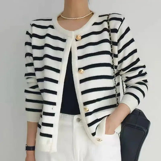Livia – vintage cardigan vest met streeppatroon en losse knit